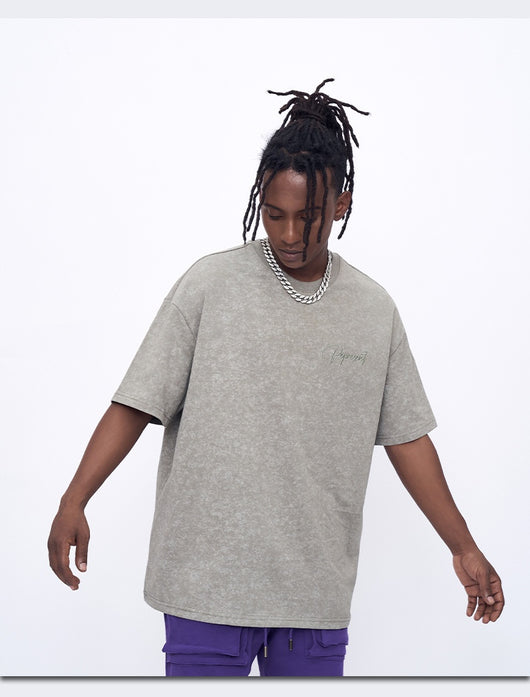Camiseta Retro Holgada con Bordado a Máquina - Estilo Vintage Lavado para Hombre - Image 10
