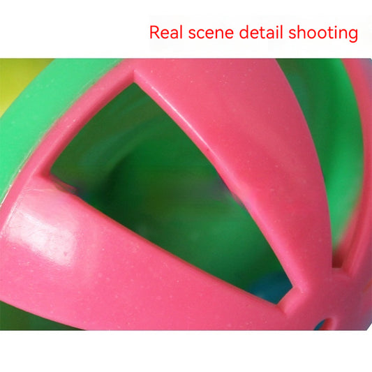 Colorful plastic dumbbell-shaped cat toy with a bell inside, designed for play and exercise. - Image 2