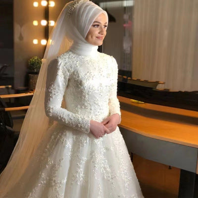 Vestido de Novia Blanco Manga Larga Elegante - Image 8