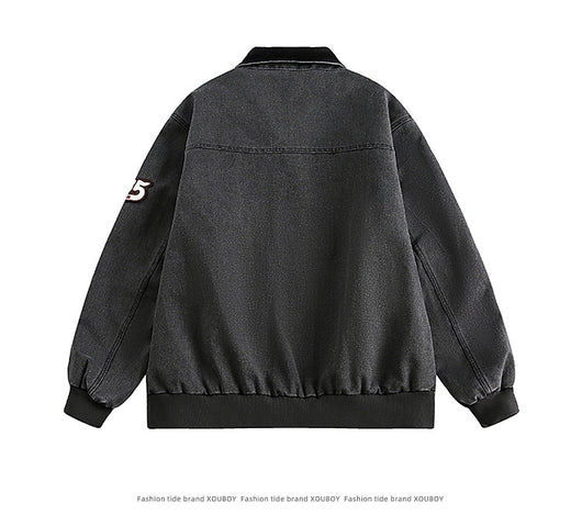 Chaqueta de Mezclilla Universitaria con Bordado en Solapa para Parejas - Image 10