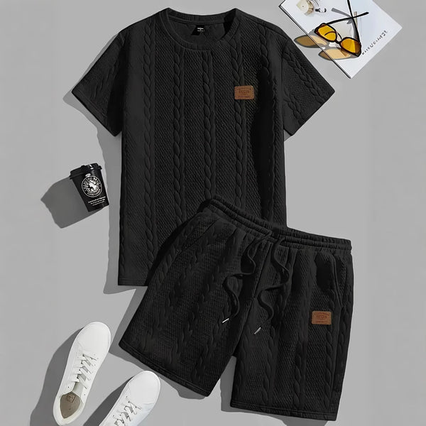 Conjunto de Dos Piezas Camiseta y Pantalón Corto Diseño de Parches en Colores Sólidos para Hombre