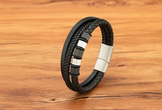 Pulsera de Cuero Trenzado Multicapa para Hombre con Acero Inoxidable - Image 23
