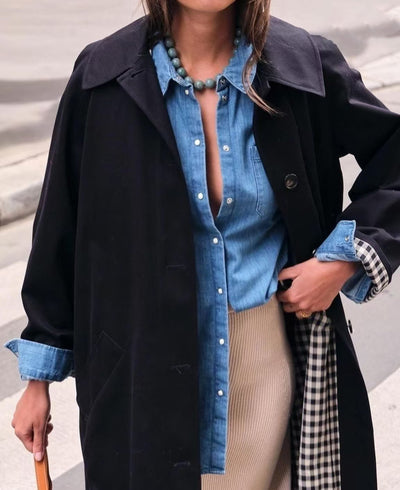 Abrigo Tipo Polo Trench Coat para Mujer Beige Abotonado Simple - Image 15