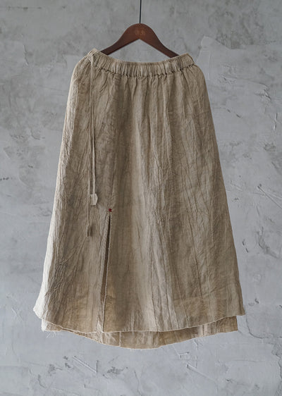 Falda Lino Teñido Vintage Slim con Borde Deshilachado - Diseño Retro Versátil - Image 9