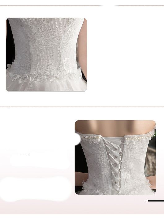 Vestido de Novia Corto Delantero y Trasero con Cola Pequeña - Image 2