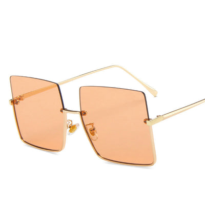 Half-frame square sunglasses with orange tinted lenses and gold-colored metal trim and temples. - Image 8