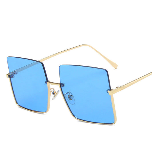 Half-frame square sunglasses with orange tinted lenses and gold-colored metal trim and temples. - Image 4