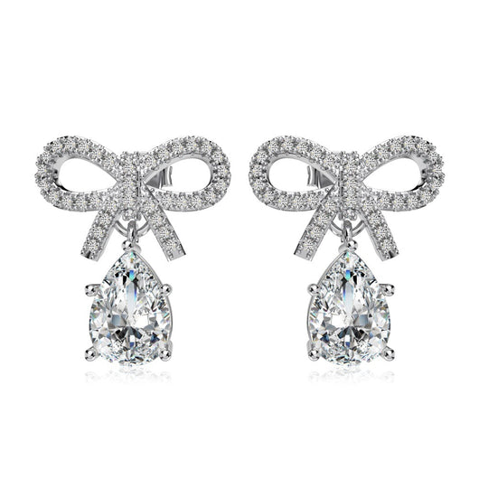 Aretes de Plata S925 Diseño Lazo con Gota de Agua Rosa - Elegancia Exclusiva para Mujer - Image 7