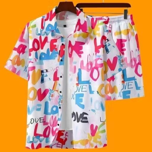Conjunto de Pantalón y Playera Estampada 3D Suelta para Hombre