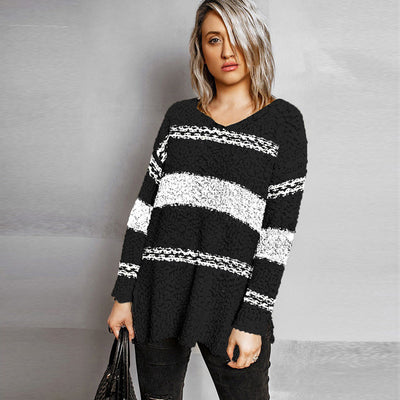 Suéter Rayado Suelto con Escote en V para Mujer - Estilo Europeo y Americano - Image 7