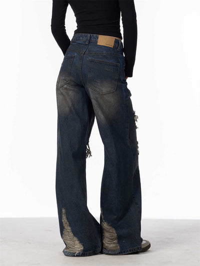Pantalones Vaqueros Rotos Camuflaje Mujer Cintura Alta Pierna Recta Oversize - Image 5