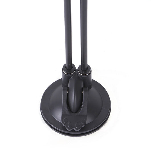 Cat sucker teaser toy with a blue butterfly, gray mouse, and light blue feathers on a black suction cup base. - Image 3