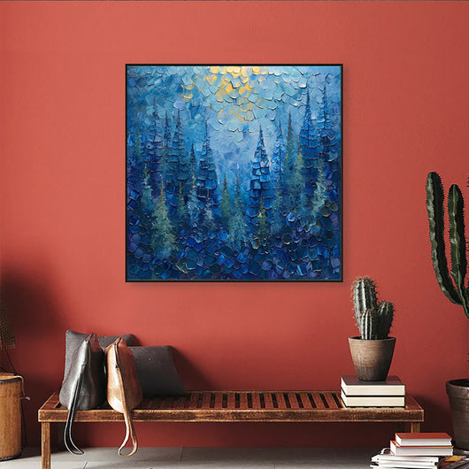 Cuadro Abstracto Bosque Azul Misterioso - Pintura al Óleo Vintage Paisaje Natural para Sala de Estar - Image 4