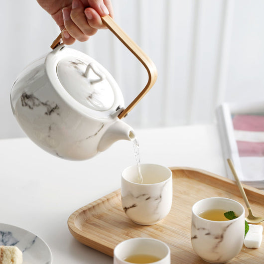 Juego de Té de Cerámica Japonesa con Patrón Mármol - Image 2
