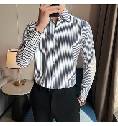 Camisa de Vestir Hombre Talla Grande a Rayas sin Planchado - Image 13