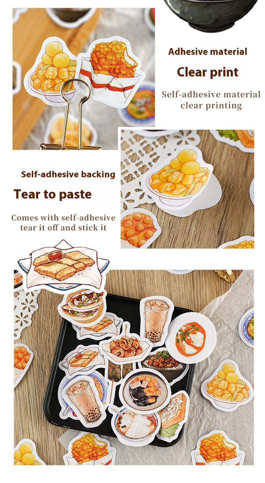 Box-packed set of 46 retro-style night market snack stickers, featuring illustrations of various foods and drinks. - Image 6