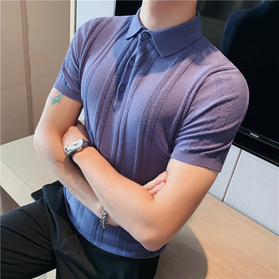 Polo Tejido de Manga Corta para Hombre con Textura y Elasticidad - Image 24