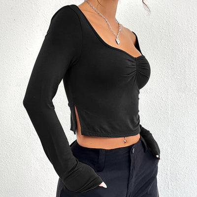 Blusa Larga Entallada con Escote en V y Abertura Lateral - Image 2