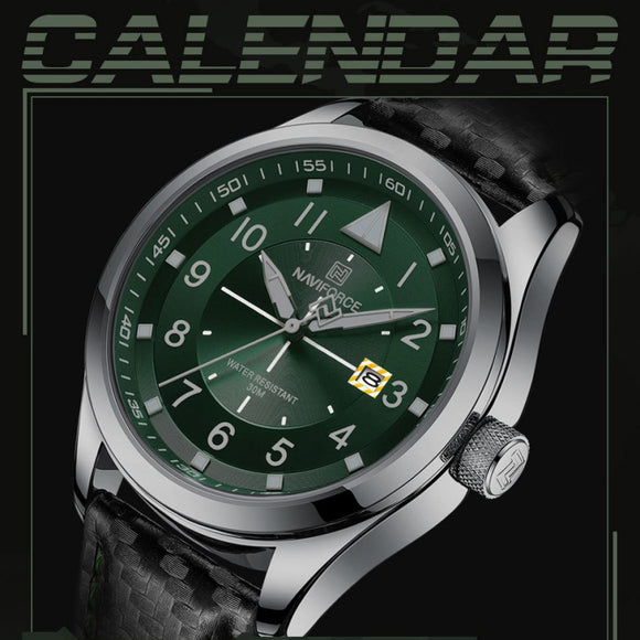 Reloj de Pulsera con Calendario Semanal, Hebilla de Cuero y Cristal Mineral