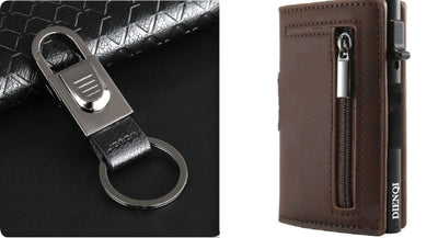 Billetera de Cuero con Patrón de Fibra de Carbono - Organizador Multifuncional para Hombre - Image 8