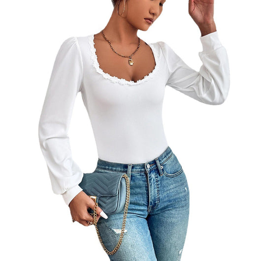 Blusa Mujer Cuello V Mangas Abullonadas Slim Fit Versátil - Image 5