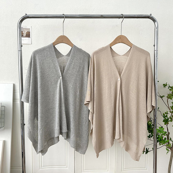 Lightweight Solid Knitted Cardigan Vest with Buckle - Versatile All-Match Garment