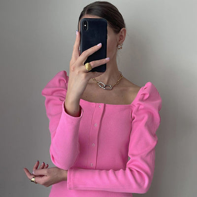 Blusa Tejida Cuello Francés con Mangas Abullonadas para Mujer - Image 10