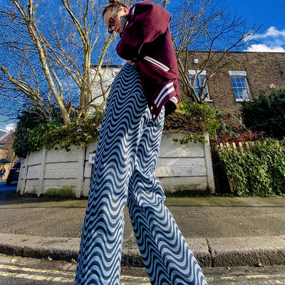 Pantalones Rectos Cintura Alta con Estampado Wave - Diseño Moderno y Versátil - Image 2