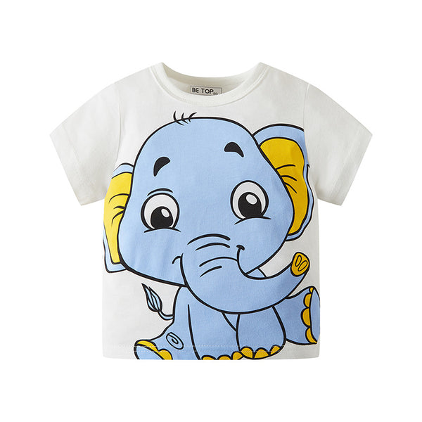 Playera Infantil Manga Corta con Estampado de Elefante Cartoon