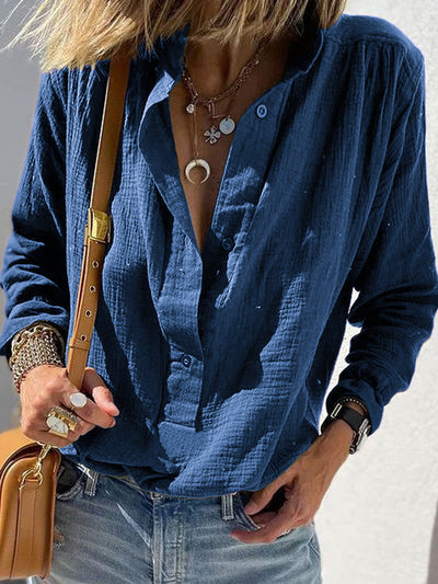 Camisa Suelta Retro de Algodón y Lino con Botones y Manga Larga - Image 15