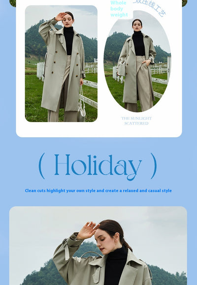 Abrigo Trench Largo para Mujer con Cuello Alzado y Doble Botonadura Ajustable - Image 24