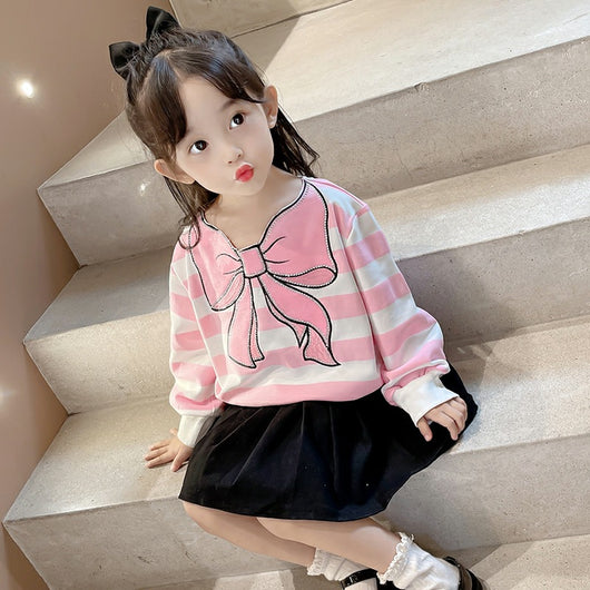Blusa Infantil a Rayas con Moño Adorable - Manga Larga - Image 2