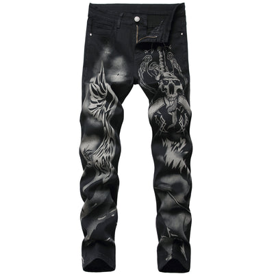 Pantalones Jeans Slim Fit Elásticos con Estampado Negro para Hombre