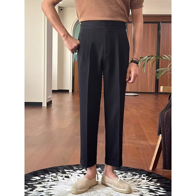 Pantalones Casuales Retro de Cintura Alta Corte Recto para Hombre - Image 3
