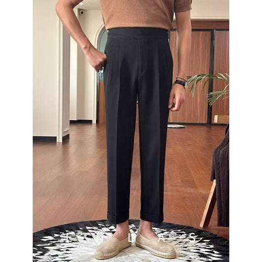 Pantalones Casuales Retro de Cintura Alta Corte Recto para Hombre - Image 3