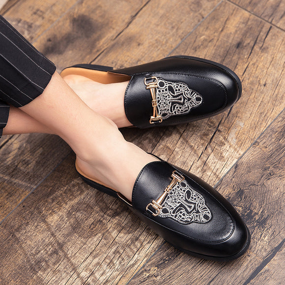 Pantuflas de Cuero Cerradas con Bordado - Zapatos Casuales de Moda para Hombre