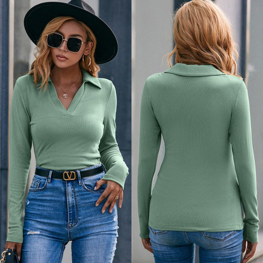 Blusa Slim Cuello V Manga Larga Kenji - Prenda Base Essencial
