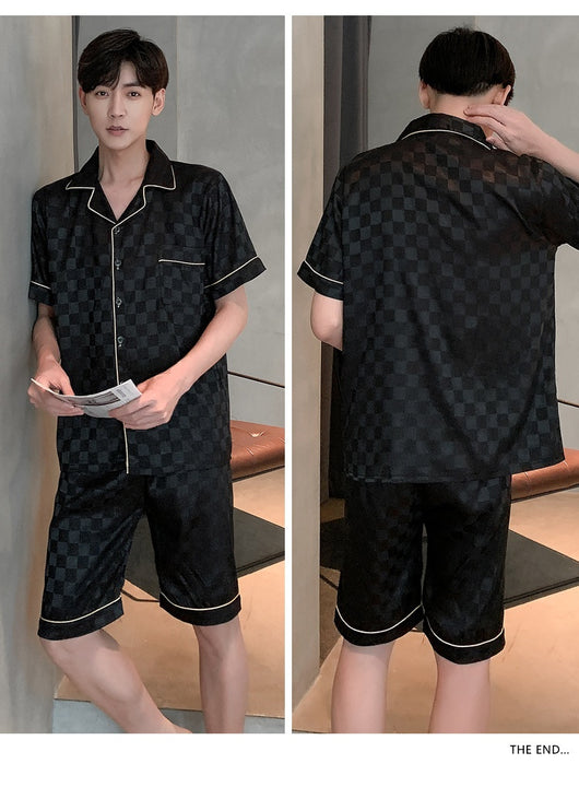 Pijama Hombre Verano Seda Hielo Talla Grande Manga Corta Jacquard Suave - Image 17