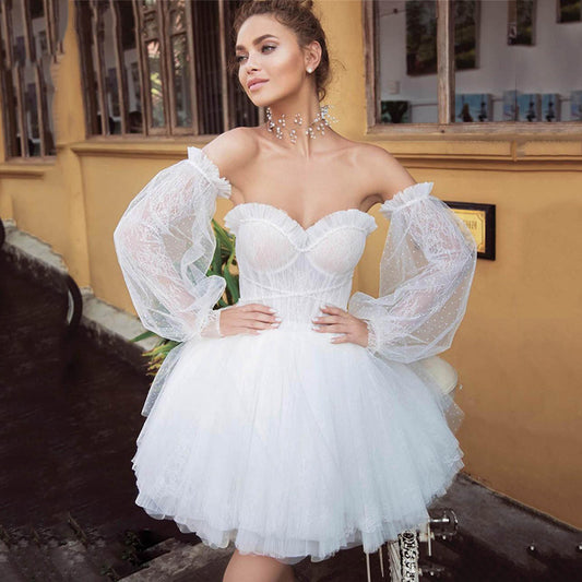 Vestido de Noche Corto con Mangas Globo