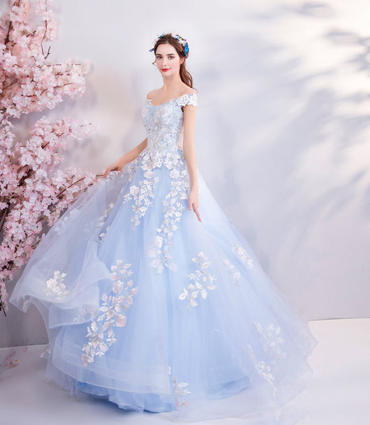 Vestido de Noche para Boda con Flores Azules - Diseño Elegante para Dama de Honor - Image 4