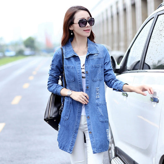 Chaqueta Denim Suelta con Roturas Estilo Mid-Length - Image 13
