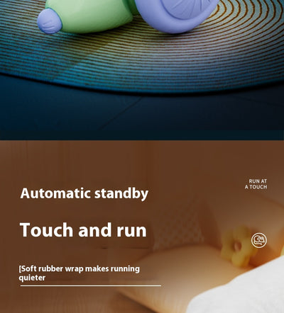 Green and purple electric mouse car cat toy with a glowing tail on a woven mat, designed for interactive play. - Image 14
