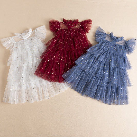 Vestido de Niña con Lentejuelas y Malla Brillante