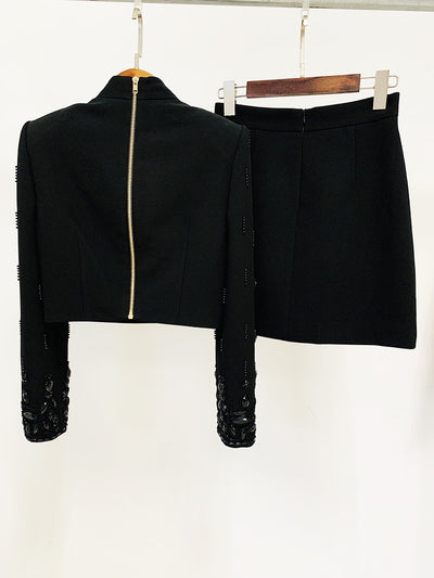 Conjunto de Vestido Corto Elegante con Incrustaciones de Diamantes - Dos Piezas - Image 17