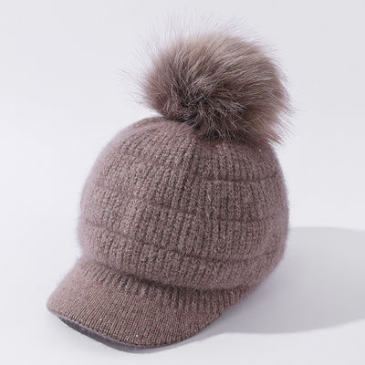 Gorro de Lana Cálido con Pompón de Pelaje de Conejo y Terciopelo - Image 5