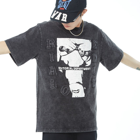 Camiseta Estampado Abstracto Desgastado Manga Corta para Hombre Street