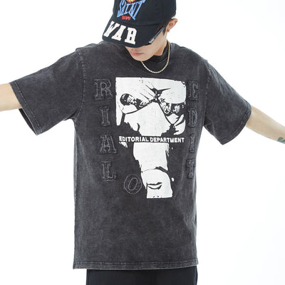 Camiseta Estampado Abstracto Desgastado Manga Corta para Hombre Street