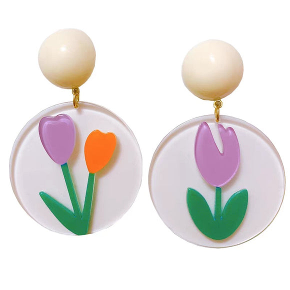 Aretes de Acrílico Tulipán Niña - Flores Coloridas