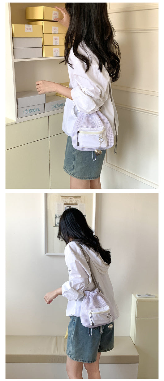 Bolsa Bucket de Malla con Cordón - Bolso Mensajero Chic para Mujeres - Image 17