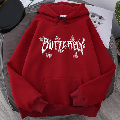 Sudadera Holgada Gótica con Mariposa y Letras para Parejas - Image 7